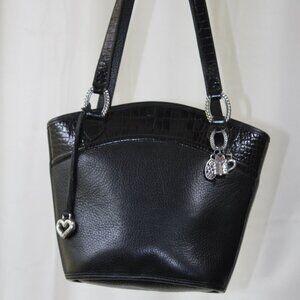 Brighton Black Croc Embossed Leather Tote with Charms VTG 90's